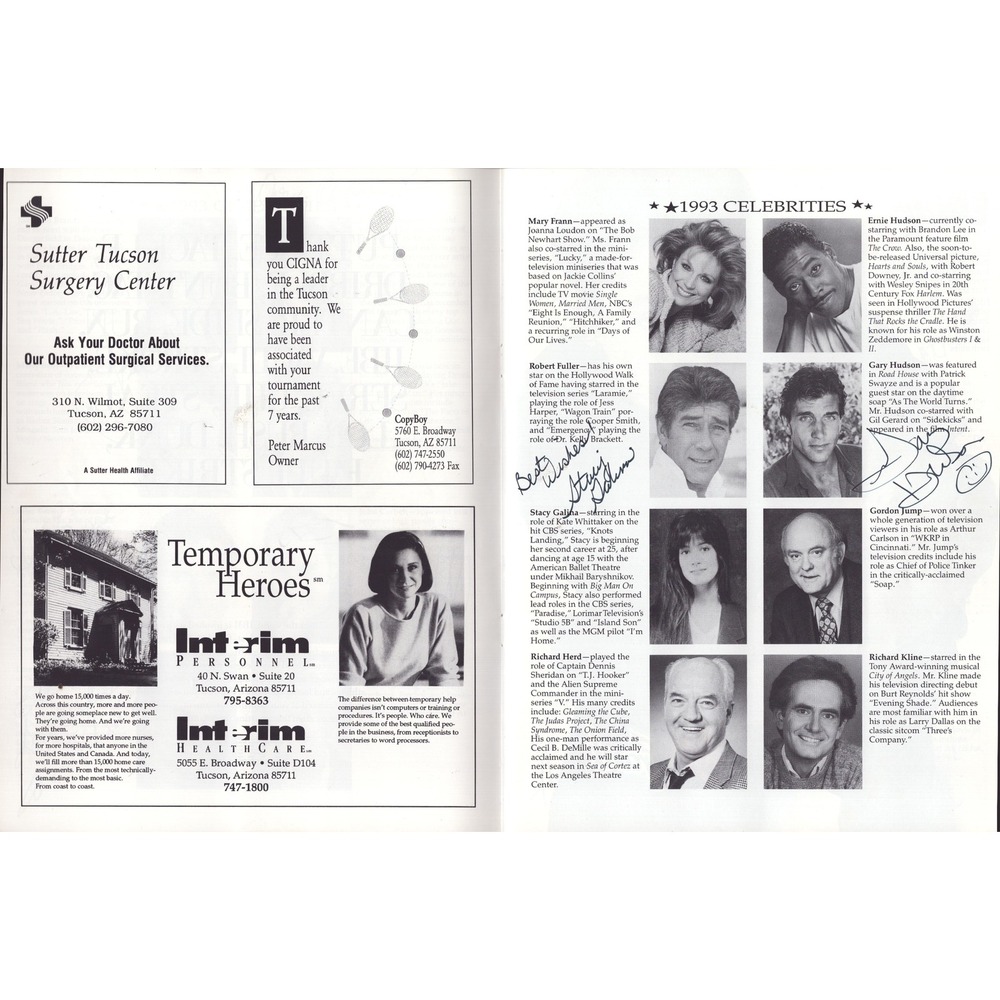 1993 Tennis Classic Program SIGNED x21 Rick Springfield Alan Thicke Beau Bridges - Picture 5 of 10